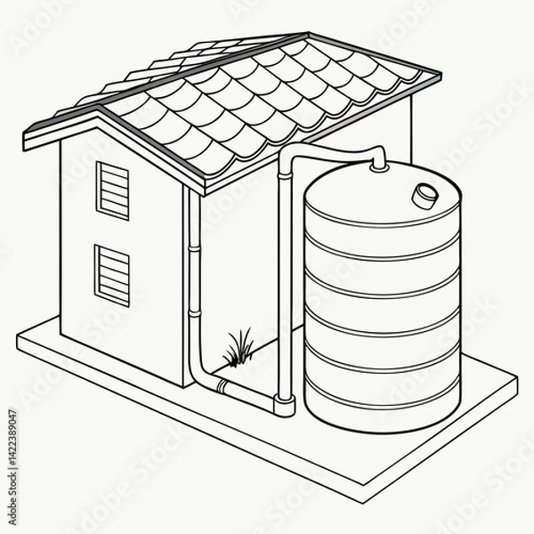 Obraz House With Water Tank Outline Illustration For Graphic Resources And Designs