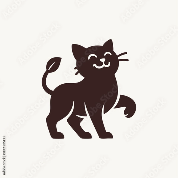 Fototapeta Smiling Cat Mascot Logo in Minimalist Style
