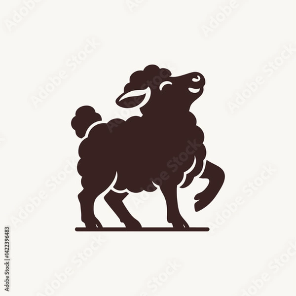 Fototapeta Smiling Sheep Mascot Logo in Minimalist Style