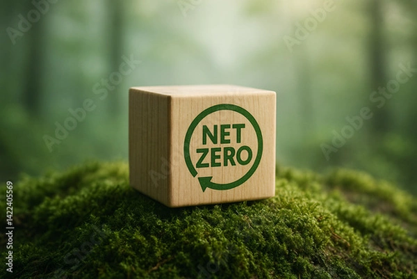 Fototapeta Net Zero Concept Block in Green Forest