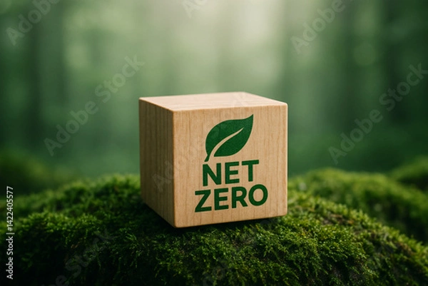 Fototapeta Net Zero Concept Block in Green Forest