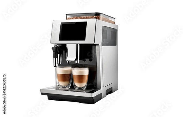 Fototapeta A modern espresso machine with two glasses of latte standing on the drip tray in a transparent background png