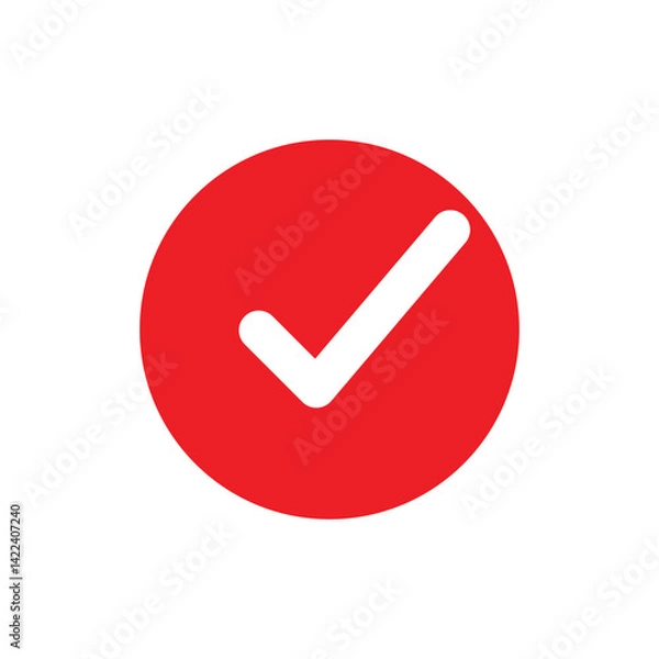 Fototapeta Right sign red color Print icon. Symbol correction mark, list ok check button complete. 