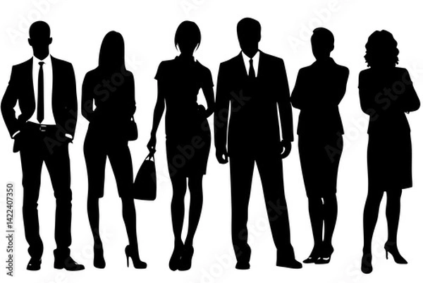Fototapeta "Silhouettes of Diverse Casual Business People – Teamwork and Professional Collaboration Concept"