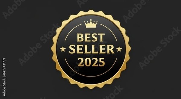 Obraz Best seller two thousand and twenty five golden badge on a dark gray background illustration