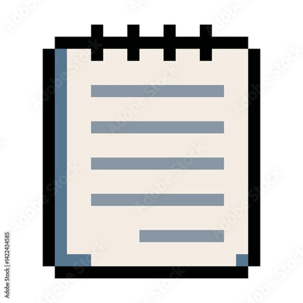 Fototapeta Pixel art style spiral notepad or checklist with text lines. 8 bit retro design great for task management, to do lists, organization, and planning themes. Perfect for retro games, mobile apps
