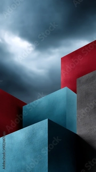 Fototapeta Abstract architectural forms under a stormy sky