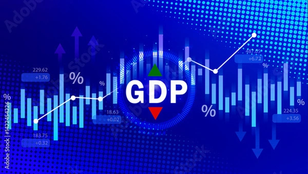 Fototapeta GDP business concept, GDP Gross Domestic Product Gross Domestic Product GDP improvement concept, Arrow and charts, Business growth measure for size of economy compiled for country.