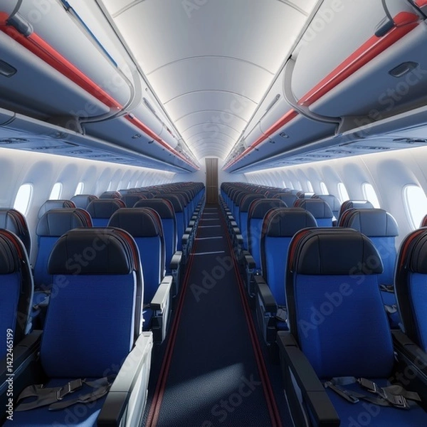 Fototapeta Interior view of a Southwest Airlines airplane cabin showcasing comfortable seating on a sunny daytime flight