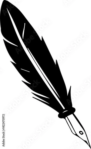 Fototapeta Silhouette of feather pen and ink isolated on a white background, Concept of literature or writing