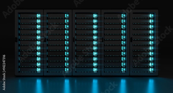 Fototapeta Dark server room data center storage 3D rendering