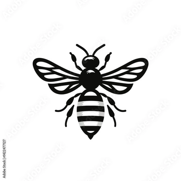 Fototapeta Black and white bee icon silhouette vector art illustration