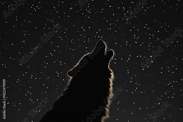 Obraz Stunning silhouette of a howling wolf against a starry night sky with ample space for text