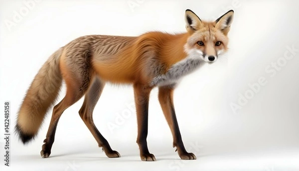 Fototapeta A captivating portrait of a red fox, highlighted against a clean white backdrop.