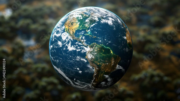 Fototapeta Detailed 3D Earth Global View with Continents, High-Res Planet Render.