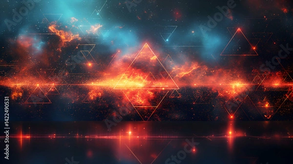 Fototapeta Cosmic Nebula Background Geometric Space Design, Fiery Galaxy Wallpaper.