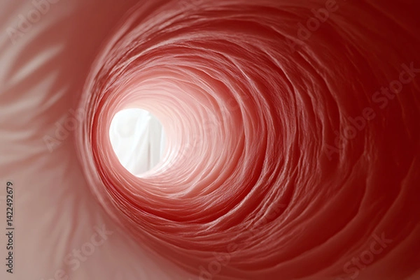 Obraz A tunnel view of interior anatomy, possibly a vein or intestine. The texture is smooth and light, drawing the eye towards a bright opening. Depth effect.