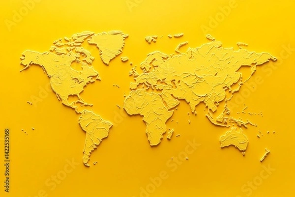 Obraz Three-Dimensional Yellow World Map with Textured Surface