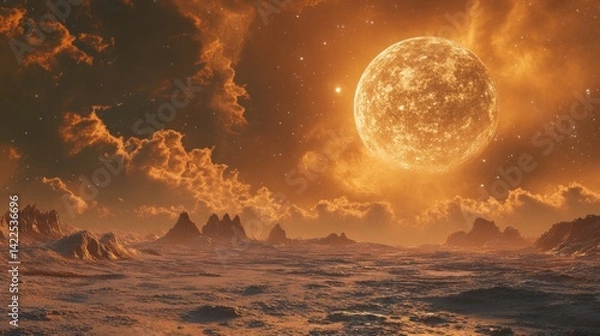 Obraz A surreal moonlit landscape dissolving into a dreamy nebula --ar 16:9 --v 6.1 Job ID: 44018531-a651-4700-8494-44f512fa627c