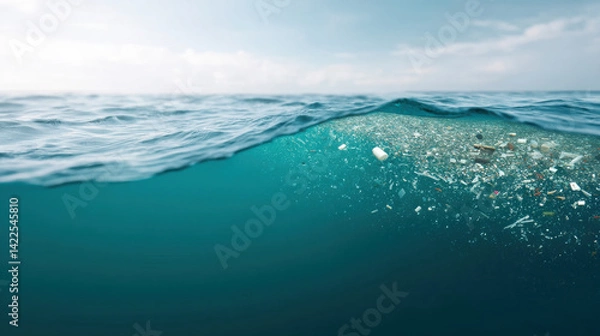 Fototapeta Ocean conservation plastic balanceOcean conservation highlights balance disrupted by plastic pollution