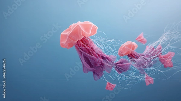 Fototapeta Ocean conservation plastic balanceJellyfish gracefully float in ocean highlighting balance of marine life and conservation efforts