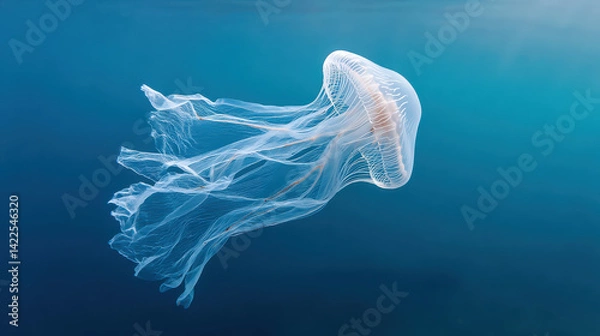 Fototapeta Ocean conservation plastic balancegraceful jellyfish glides through ocean highlighting balance of marine life and need for plastic conservation