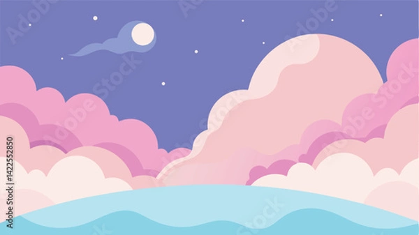 Fototapeta Dreamy Landscape with Floating Clouds and Soft Grass