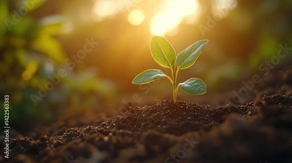 Fototapeta Young sprout in fertile soil