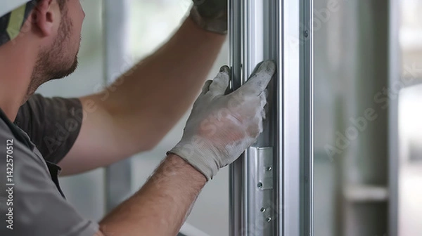 Obraz Worker Installing a Metal Frame