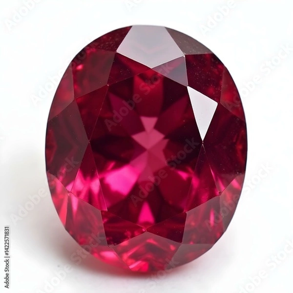 Fototapeta Shiny red ruby captured in close-up on a neutral solid base

