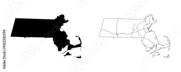 Fototapeta Massachusetts State Border With Interstate Highway Lines