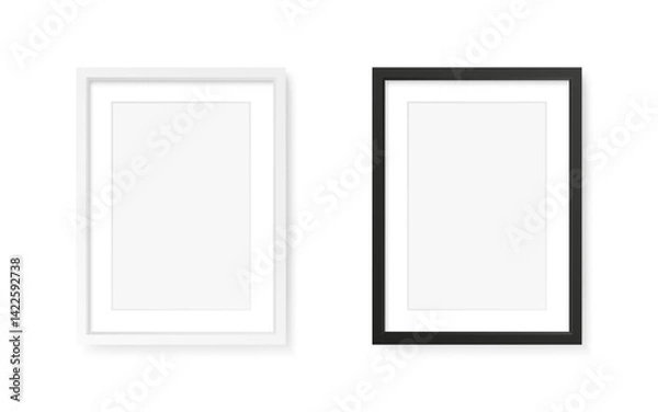 Fototapeta Frame mockup with black and white borders on white background. Empty picture or photo frames for artwork, poster or presentation. Clean and minimal style. Vector illustration.