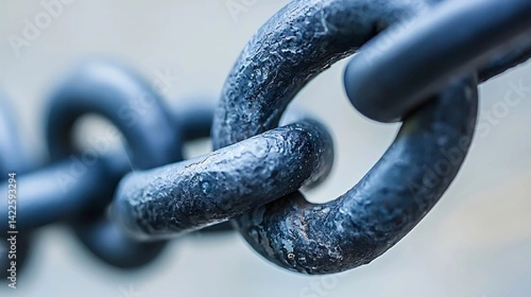 Obraz Close-up view of a weathered metal chain link.  A close-up perspective reveals the texture and form of a chain, highlighting its links and connection. 
