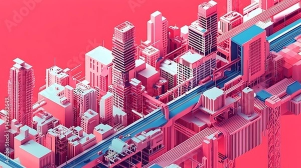 Obraz Abstract city landscape, vibrant geometric buildings, futuristic metropolis
