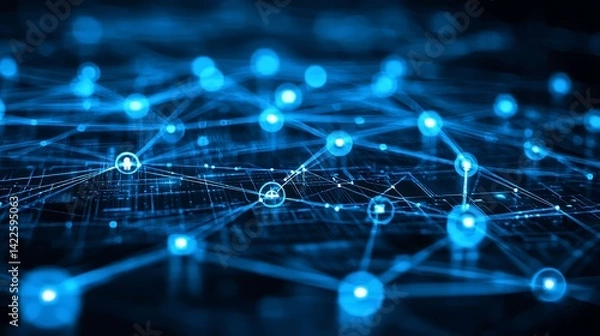 Obraz Complex network of interconnected data points.  Detailed visual representation of global interconnectedness