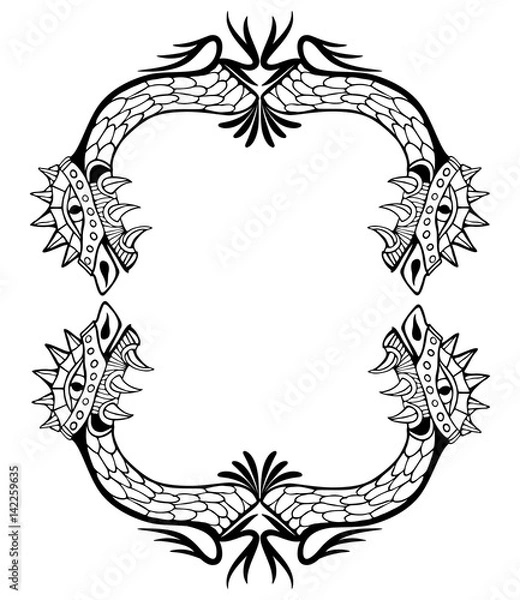 Obraz Dragon frame. Coloring book and tattoo. Vector illustration.