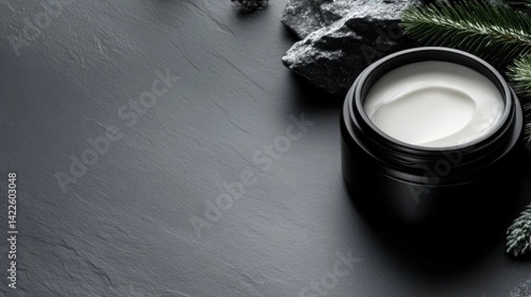 Obraz Luxurious skin cream jar on dark slate background