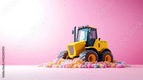 Obraz Yellow tractor on colorful candy