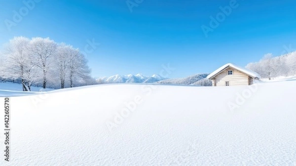 Obraz Snowy winter landscape with mountain hut