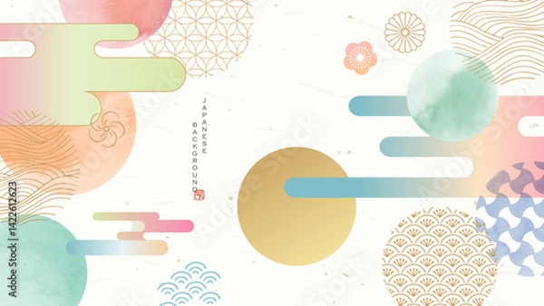 Obraz 和柄と水彩の和風の背景