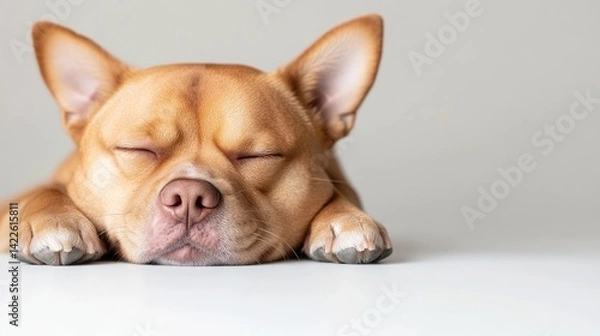 Fototapeta Sleepy dog resting on a table
