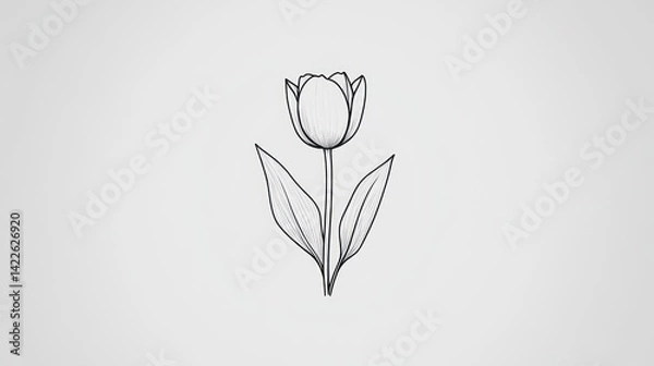 Fototapeta Simple tulip line drawing, white background, minimalist design, for greeting cards