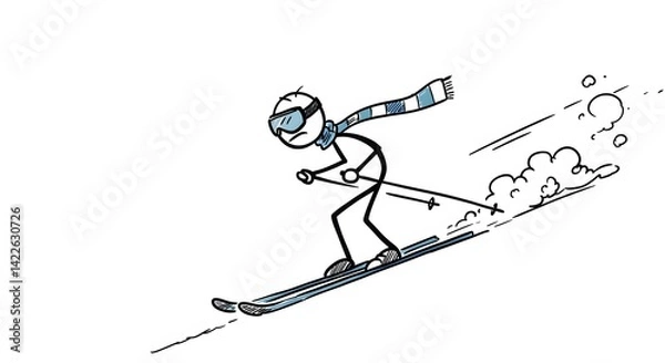 Fototapeta Stick Figure Skiing Down Slope
