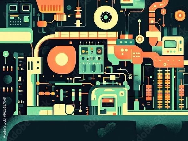 Fototapeta Abstract Digital Design with Colorful Geometric Shapes and Electronics in a Modern Style