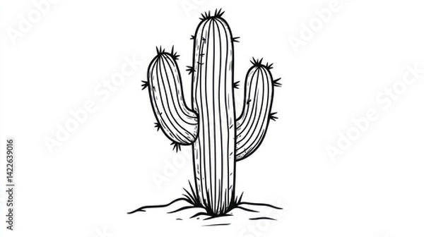 Obraz Desert cactus illustration, simple line art, white background, educational use