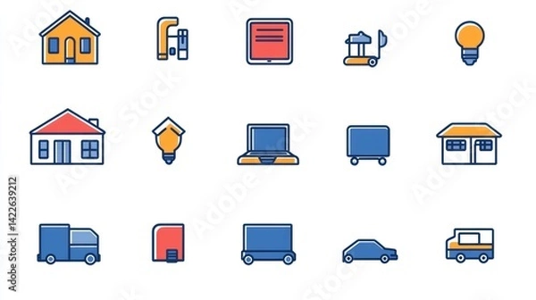 Obraz Colorful house, moving, repair, idea icons; website design