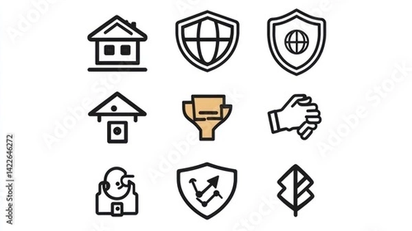 Obraz Home security, global protection, icons, handshake, growth