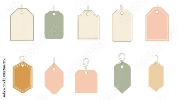 Obraz Pastel gift tags, various shapes, craft background, DIY projects