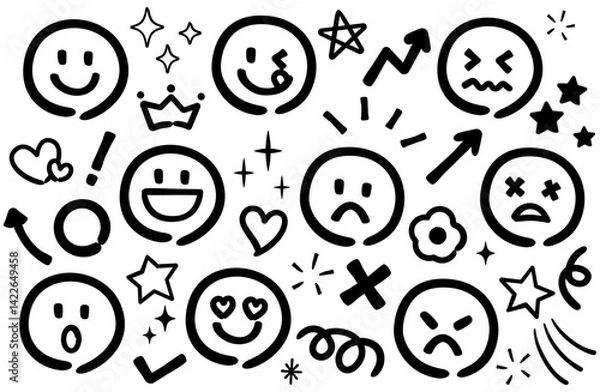 Obraz 落書き風シンプル表情ベクターイラストセット
