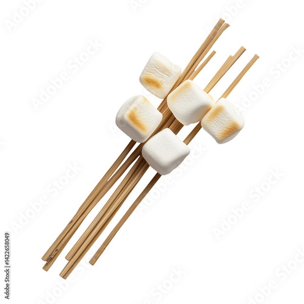 Fototapeta Marshmallows on skewers isolated on white background